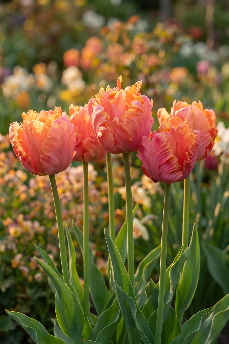 Tulipa Amazing Parrot in bloei in een voorjaarsborder