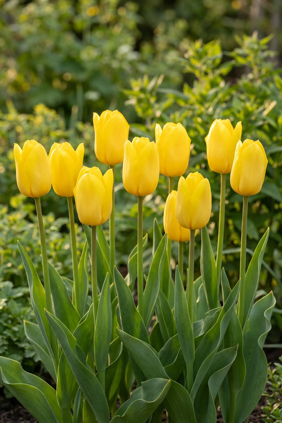 Groep Tulipa Strong Gold in een tuinborder