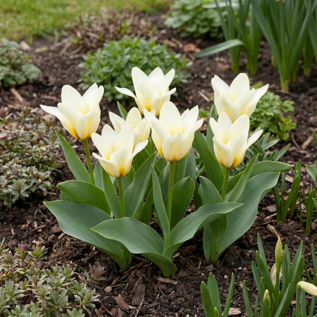 Groep Tulipa Concerto in een tuinborder