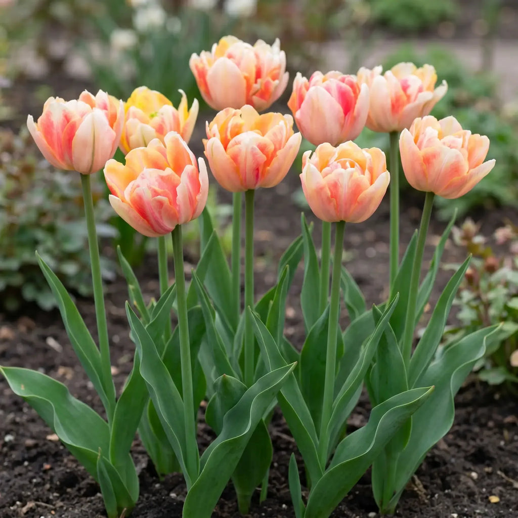 Groep Tulipa Foxy Foxtrot in een tuinborder