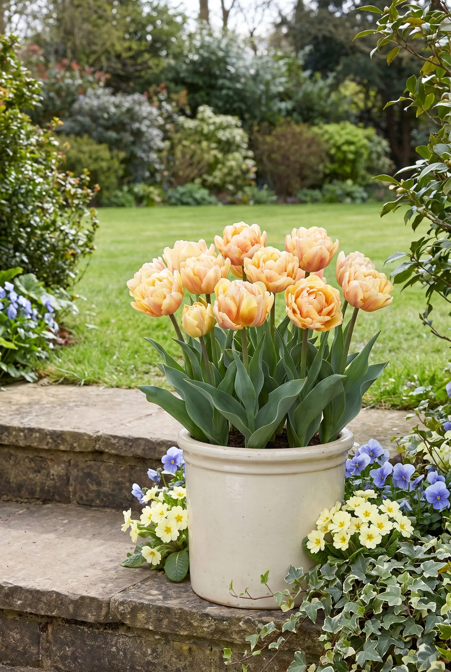 Tulipa Foxy Foxtrot — in pot op terras