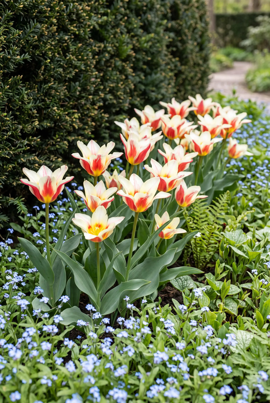 Tulipa The First — groep in de tuinborder