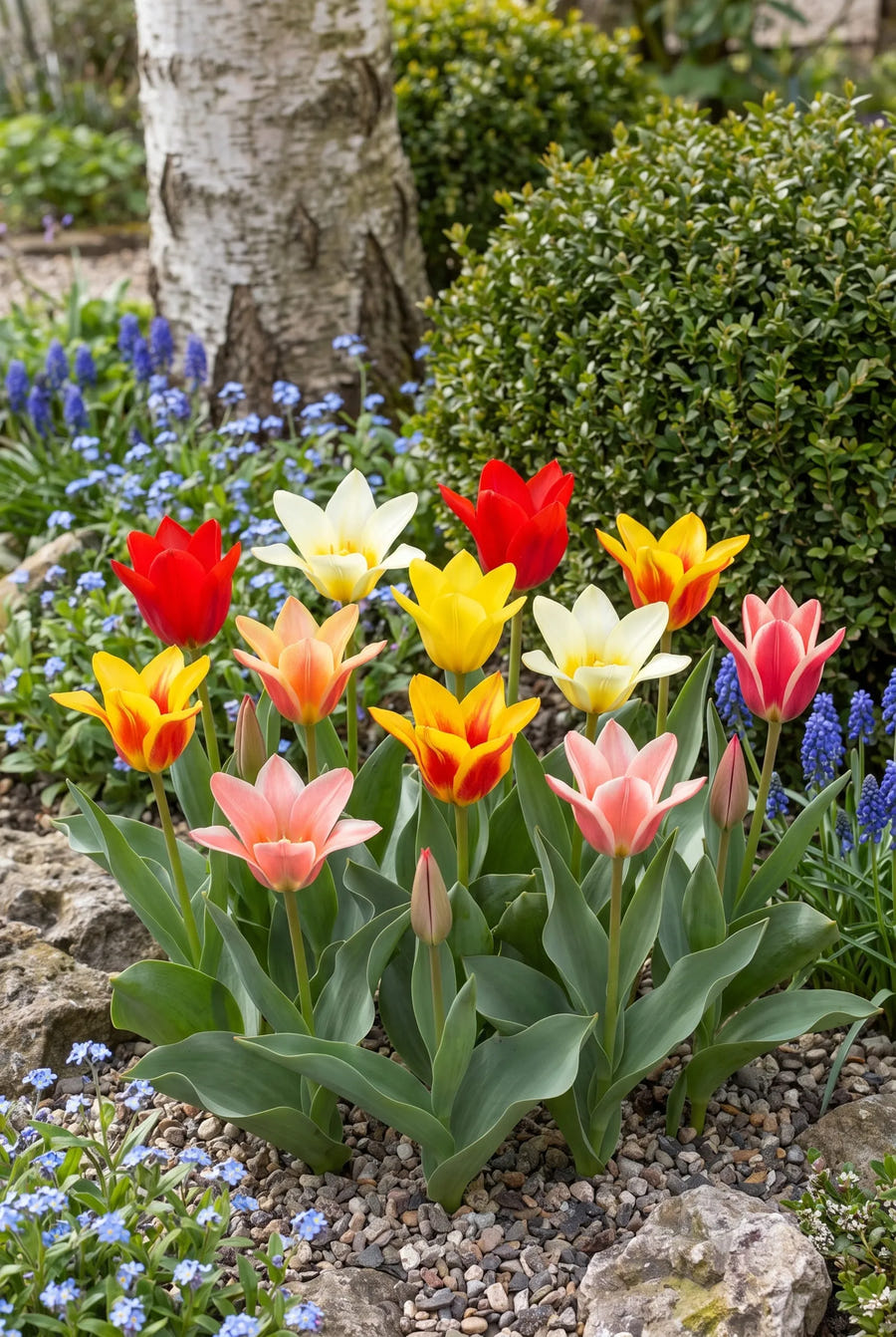 Tulipa Botanisch Mixed — groep in de tuinborder