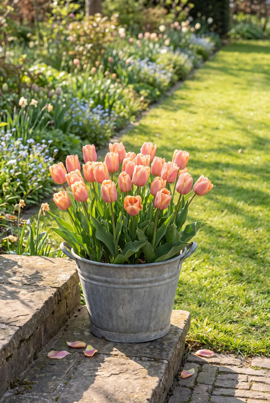 Tulipa Apricot Foxx — in pot op terras