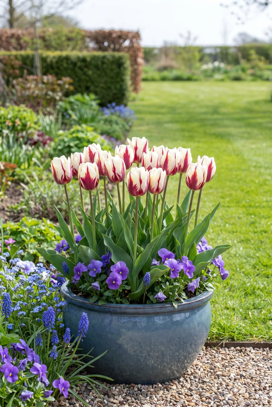 Tulipa Spitsbergen — in pot op terras