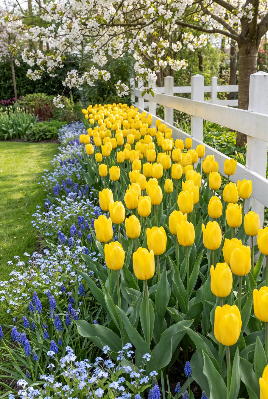 Tulipa Strong Gold — groep in de tuinborder