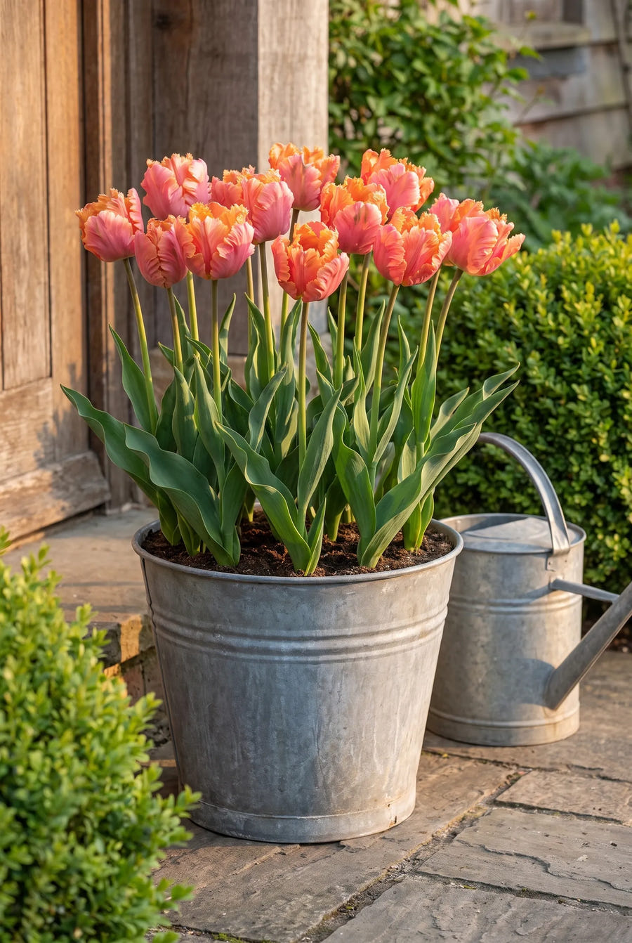 Tulipa Amazing Parrot — in pot op terras