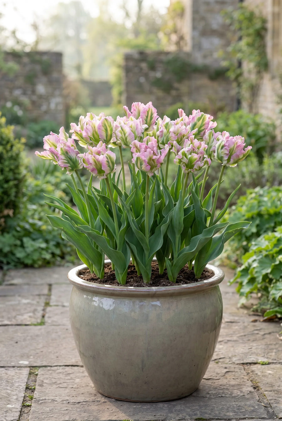 Tulipa Green Wave — in pot op terras