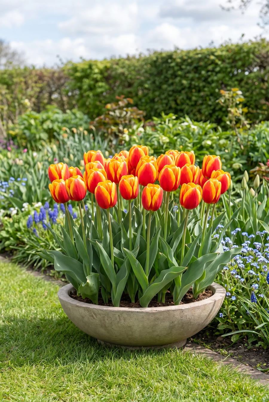 Tulipa Apeldoorn Elite — in pot op terras