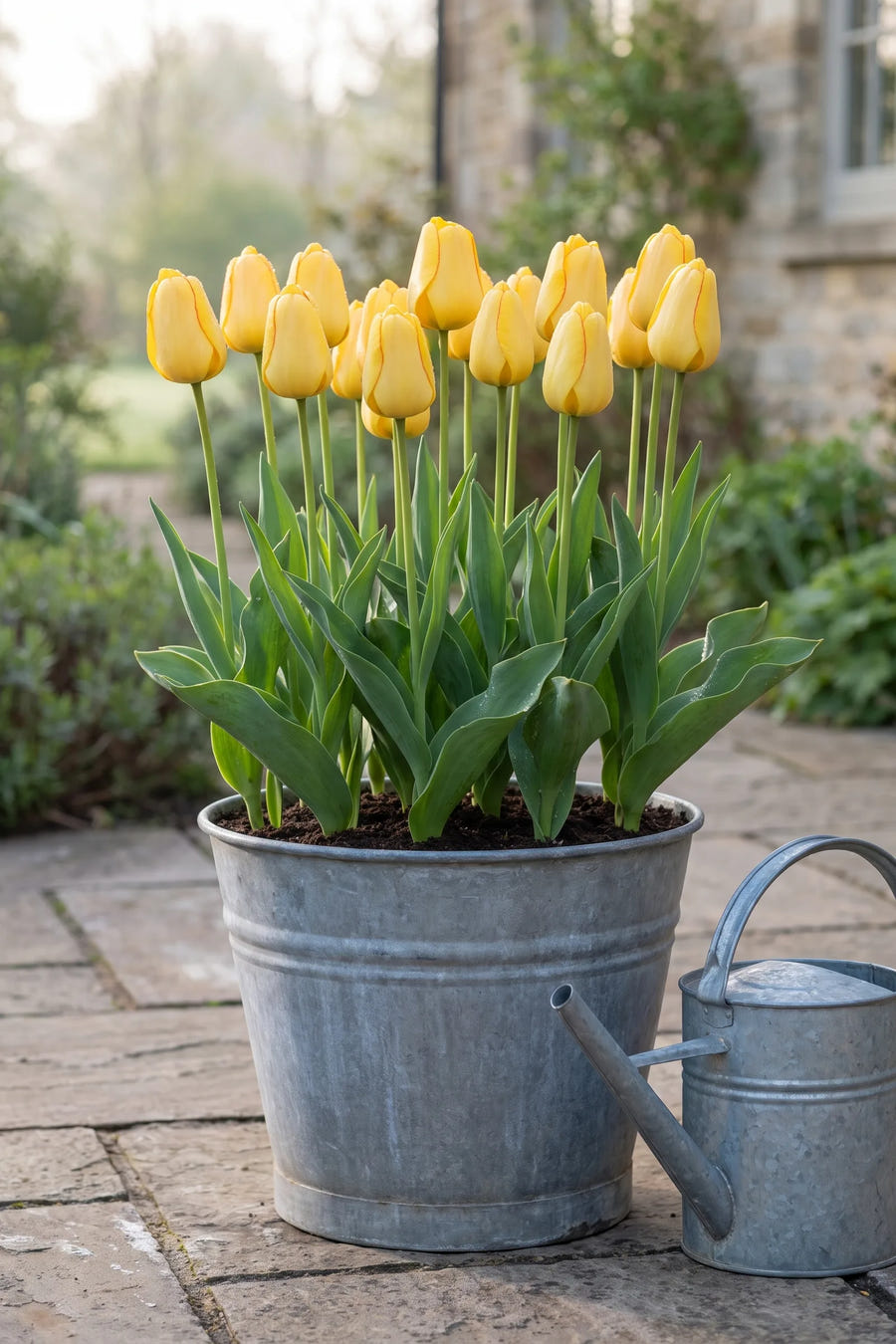 Tulipa Golden Parade — in pot op terras