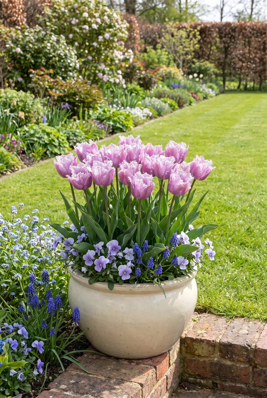 Tulipa Lilac Frizzle — in pot op terras