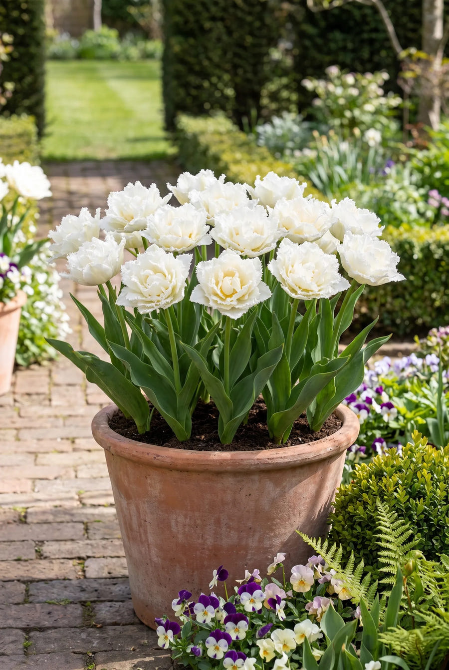 Tulipa Snow Crystal — in pot op terras