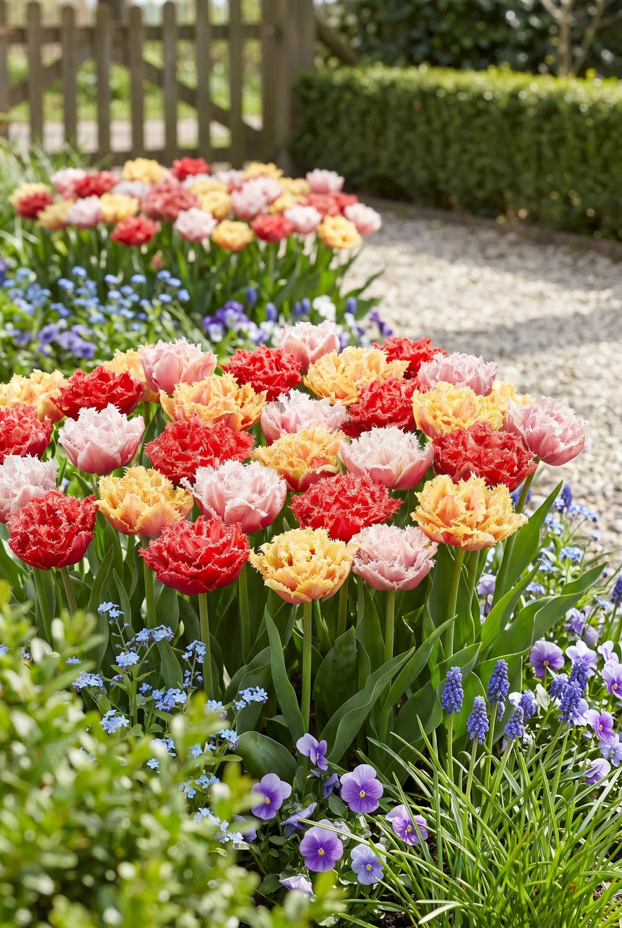 Tulipa Crispa Double Mixed — groep in de tuinborder