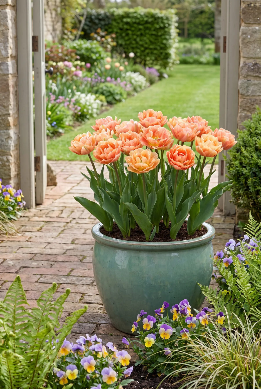Tulipa Charming Beauty — in pot op terras