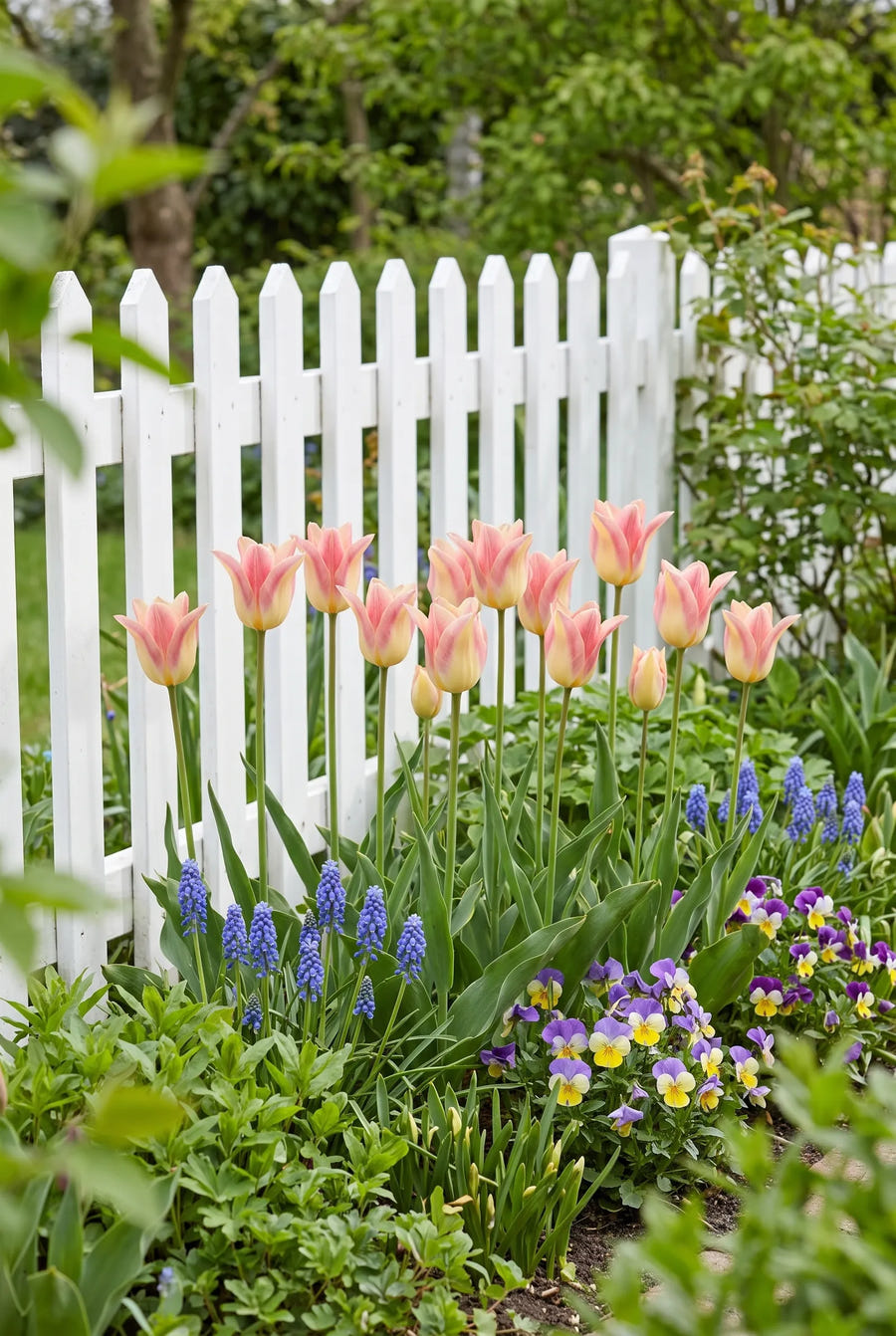 Tulipa Elegant Lady — groep in de tuinborder