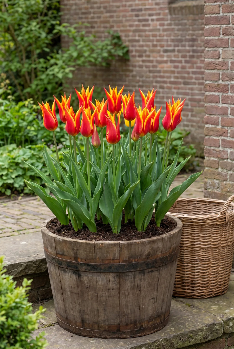 Tulipa Fly Away — in pot op terras