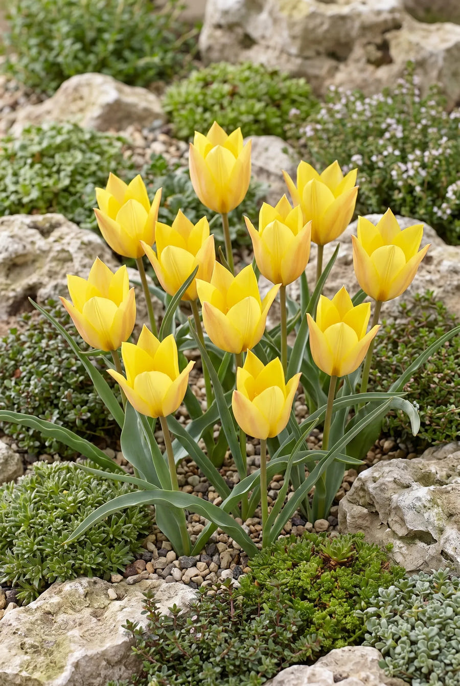 Tulipa Batalinii Bright Gem — groep in de tuinborder