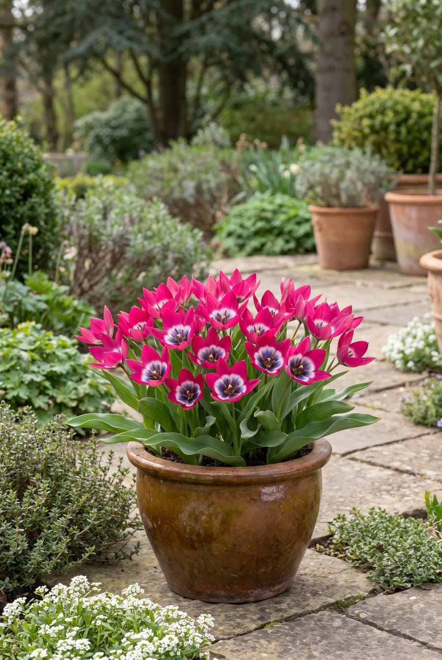 Tulipa Little Beauty — in pot op terras