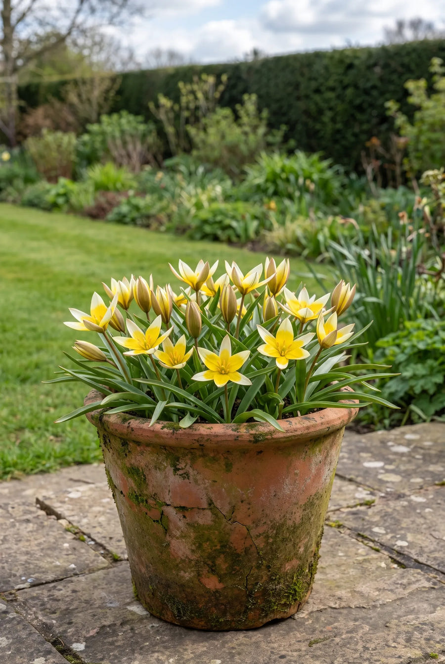 Tulipa Tarda — in pot op terras