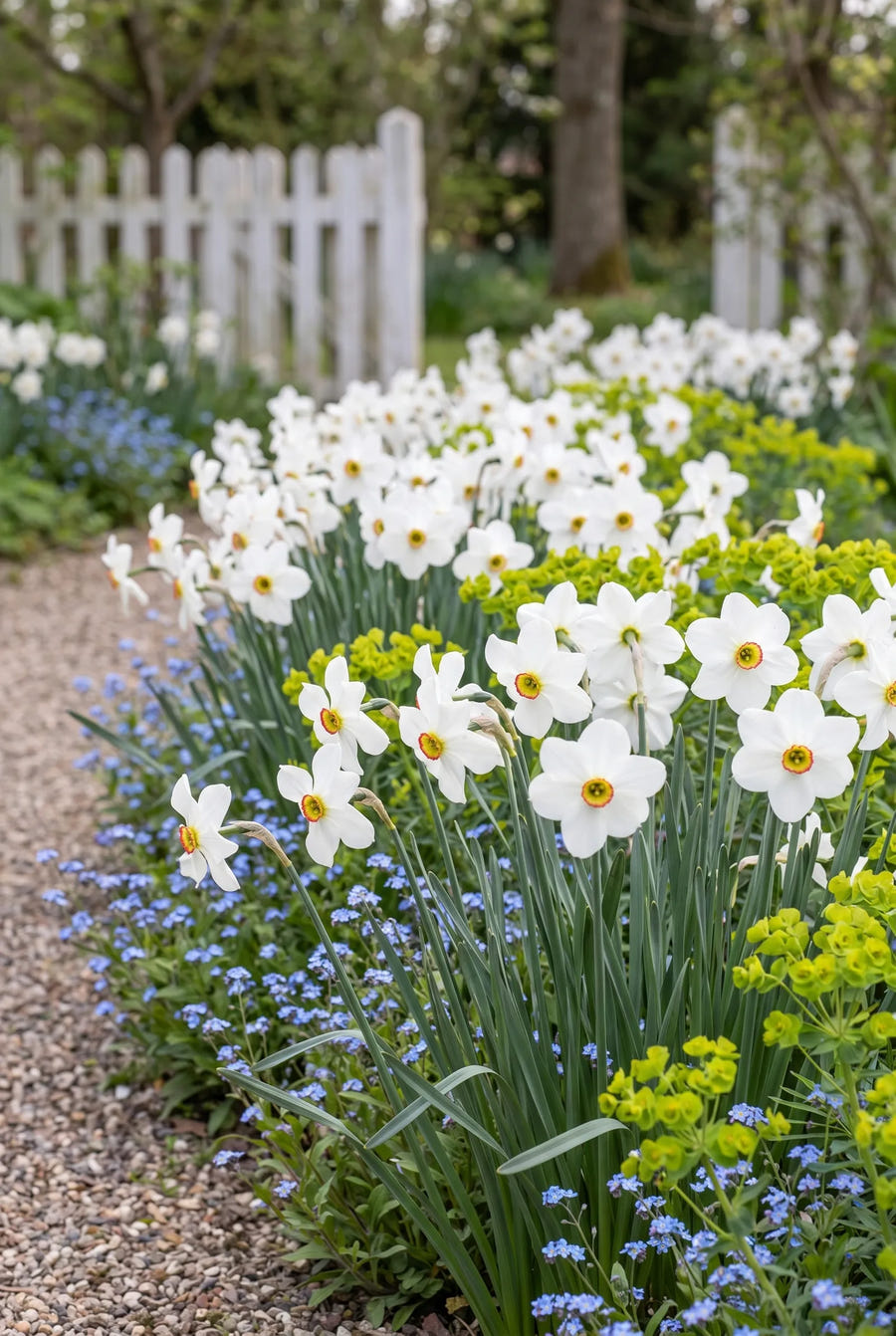 Narcissus Recurvus — groep in de tuinborder