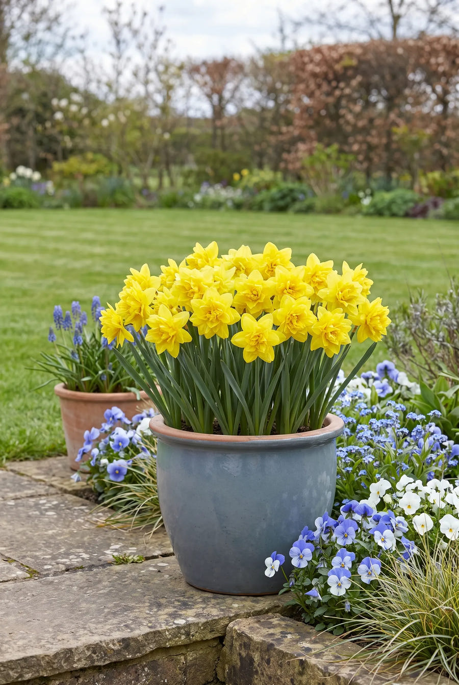 Narcissus Tete de Luxe — in pot op terras
