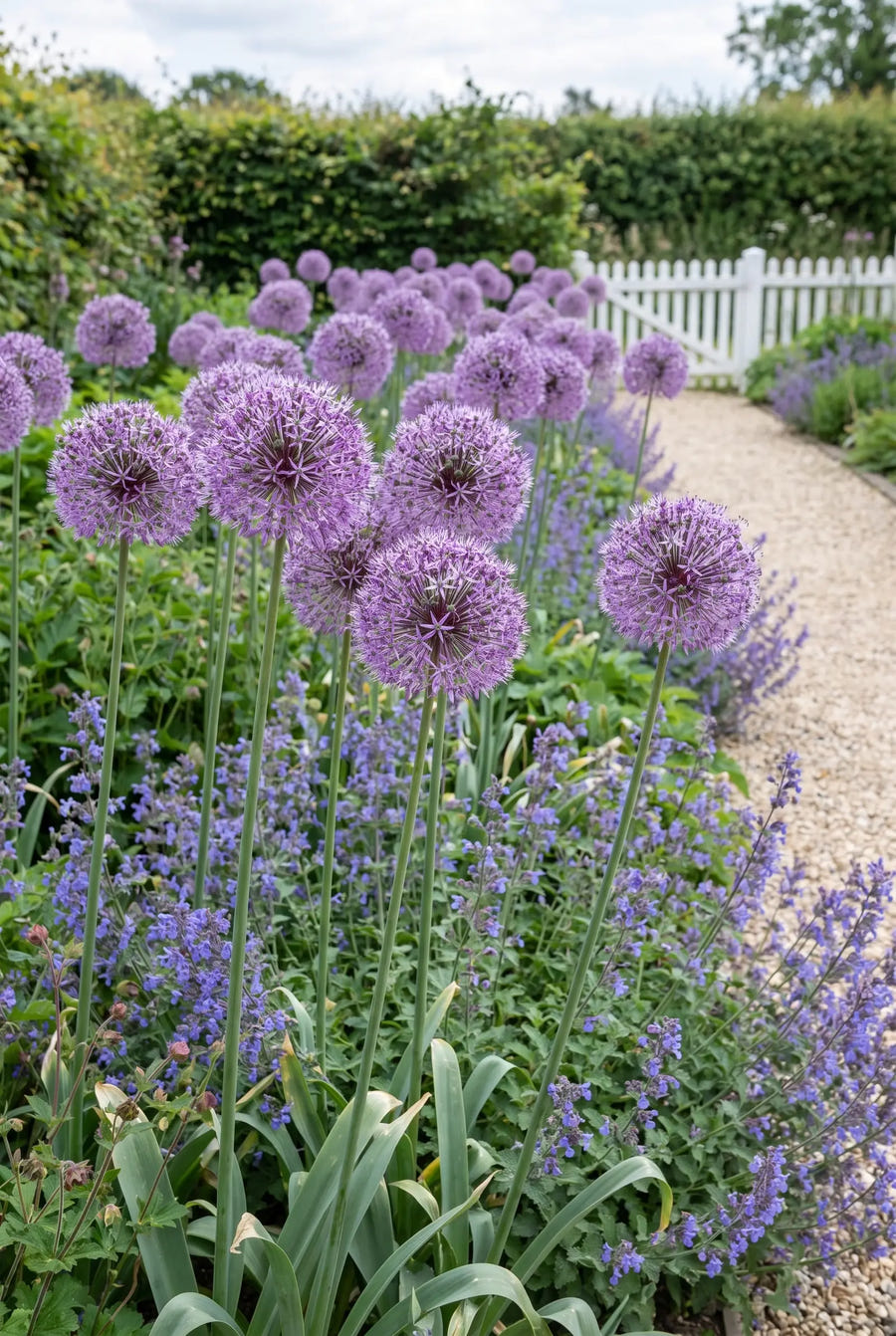 Allium Purple Rain — groep in de tuinborder