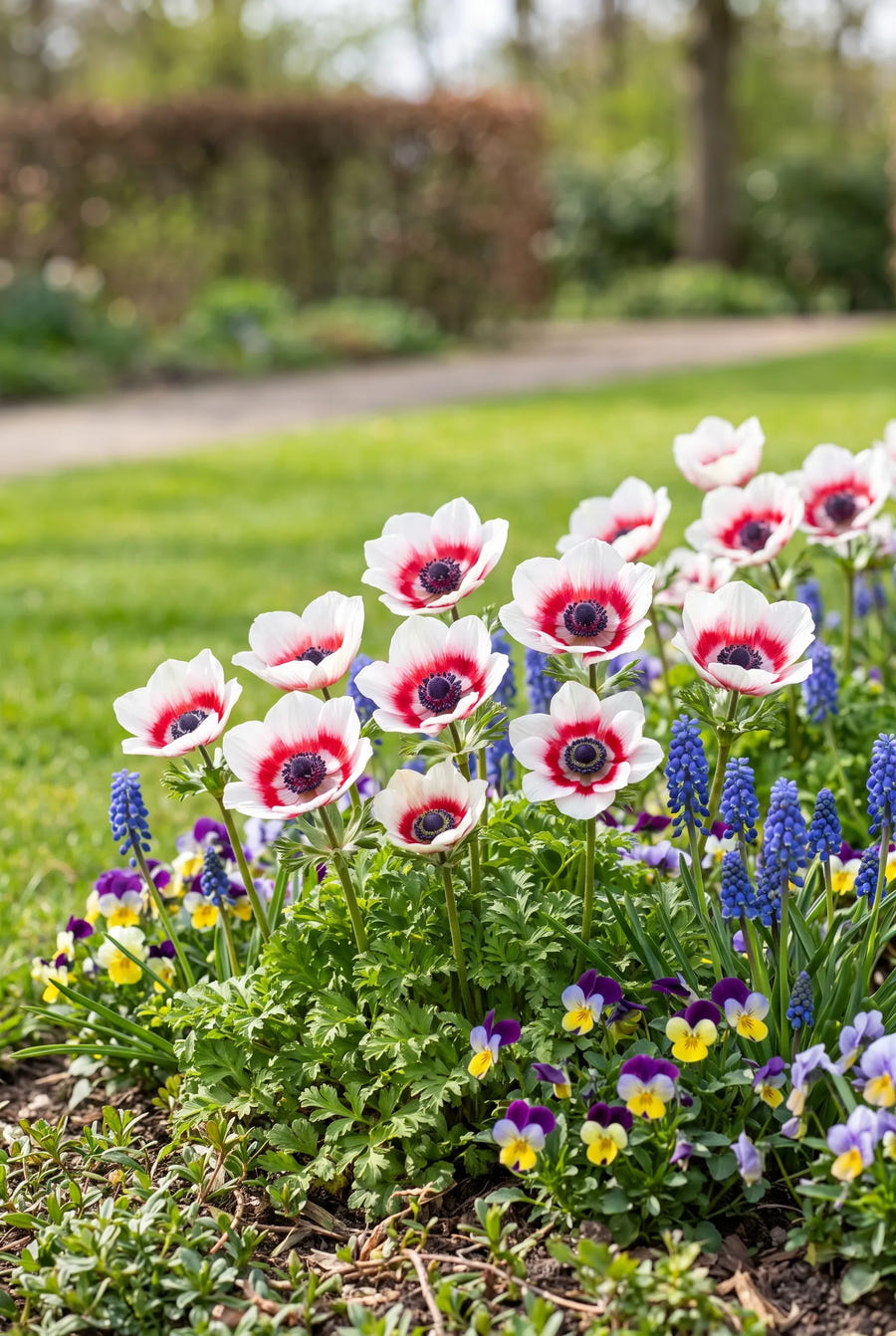 Anemone Bicolor — groep in de tuinborder