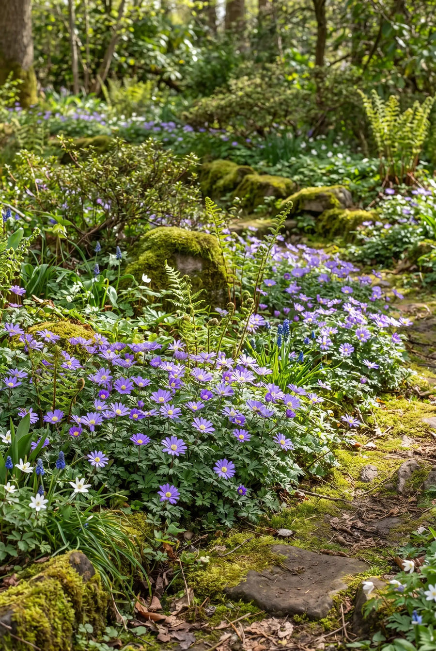 Anemone Blue Shades — groep in de tuinborder