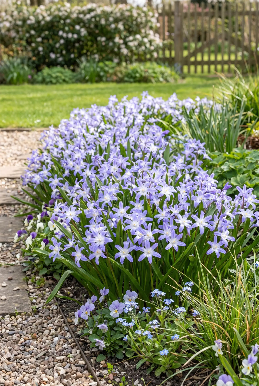 Chionodoxa Luciliae — groep in de tuinborder