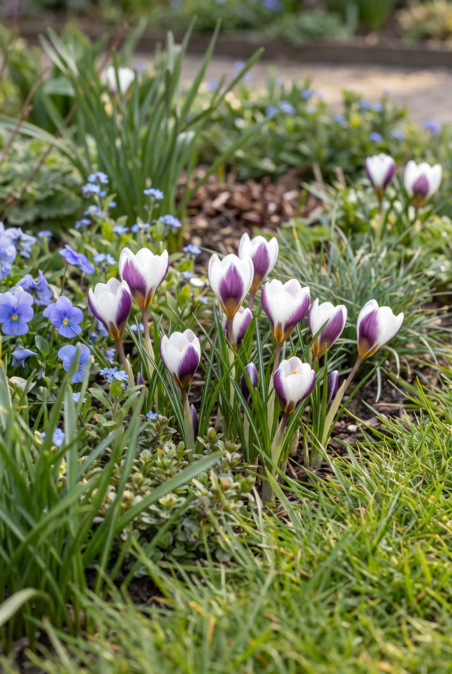 Crocus Prins Claus — groep in de tuinborder