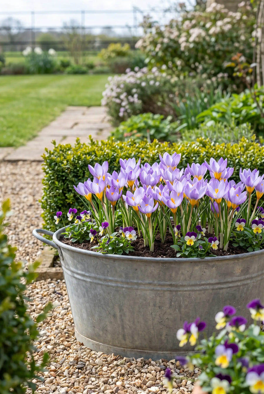 Crocus Sieberi Tricolor — in pot op terras