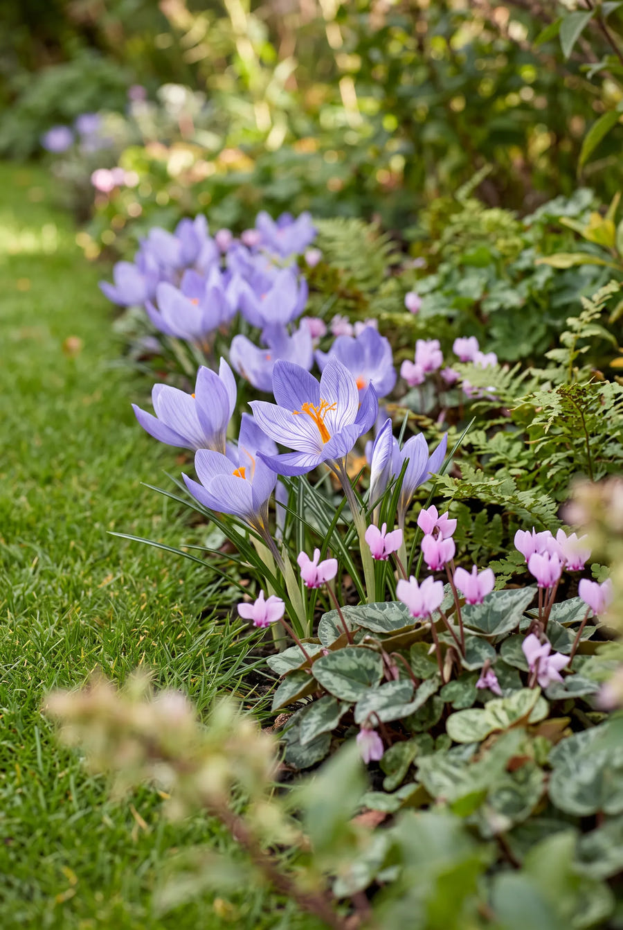 Crocus Speciosus — groep in de tuinborder