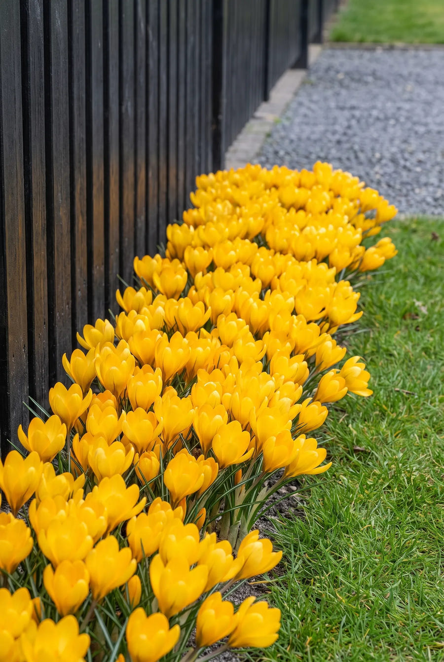 Crocus Golden Yellow — groep in de tuinborder