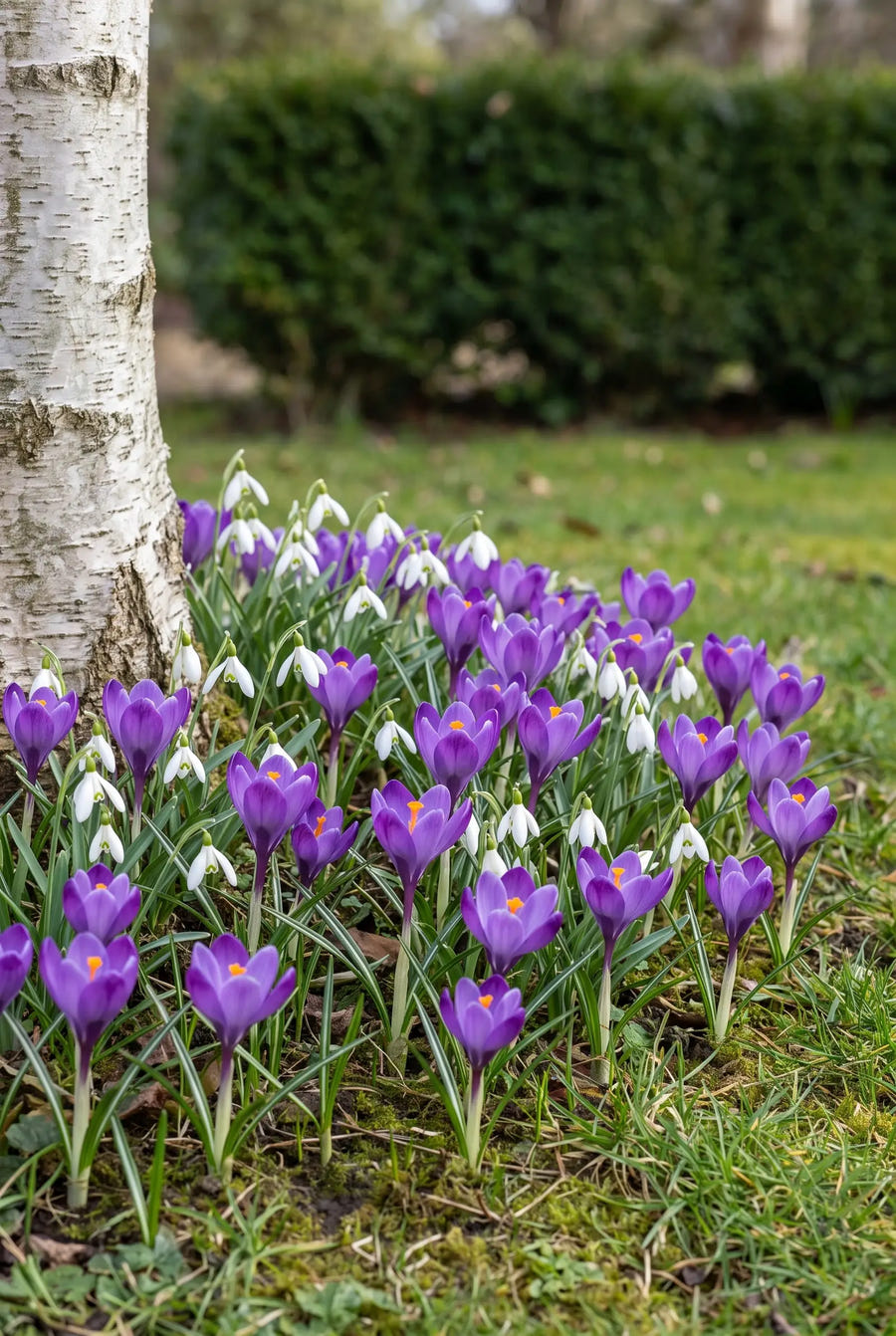 Crocus Remembrance — groep in de tuinborder