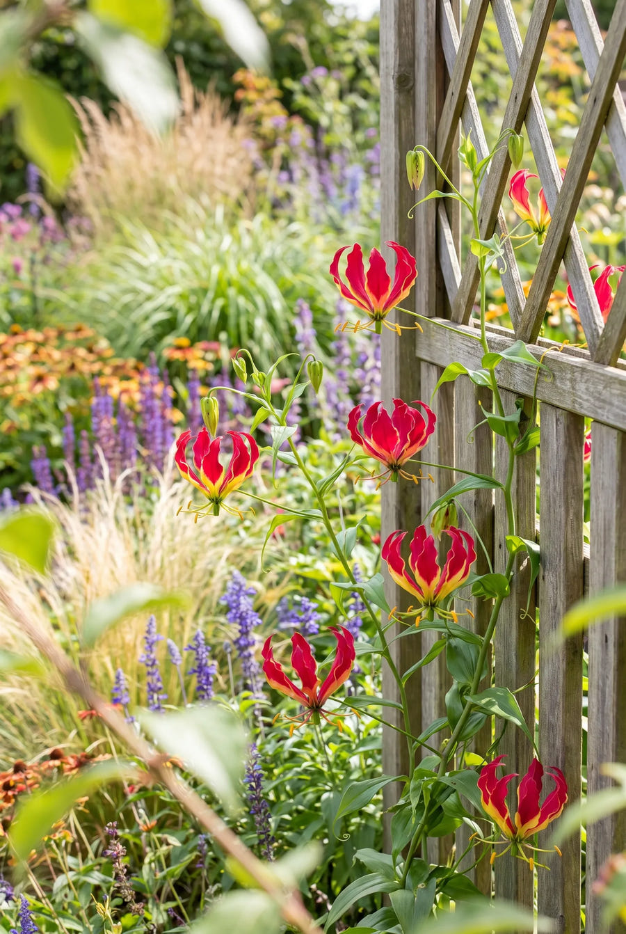 Gloriosa Rothschildiana — groep in de tuinborder