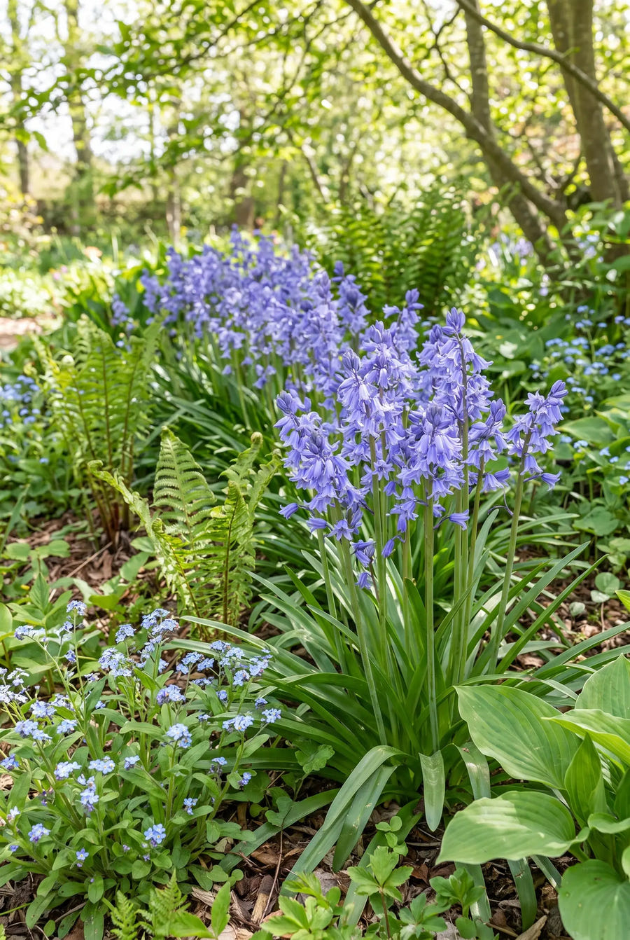 Hyacinthoides Blue — groep in de tuinborder