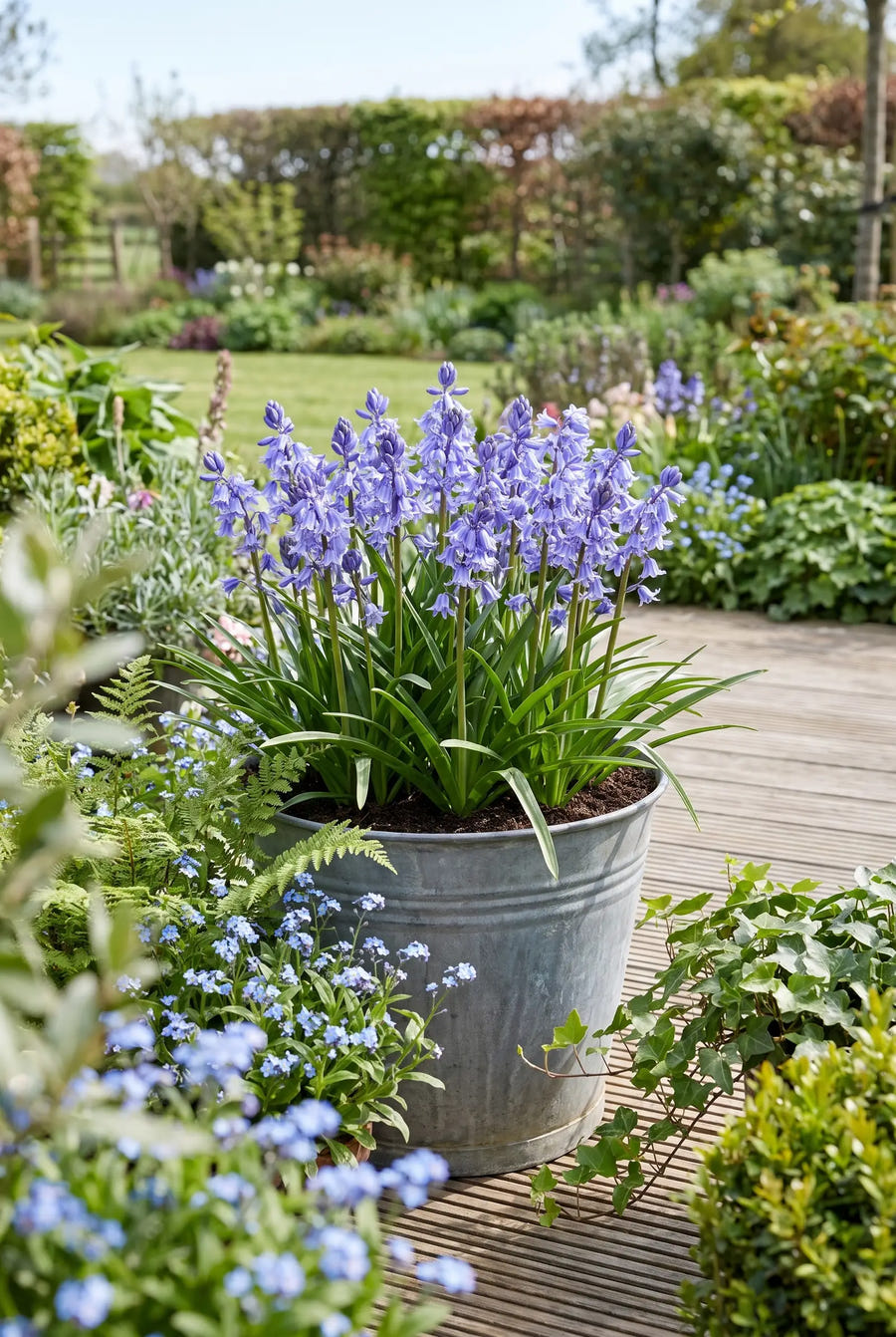 Hyacinthoides Blue — in pot op terras