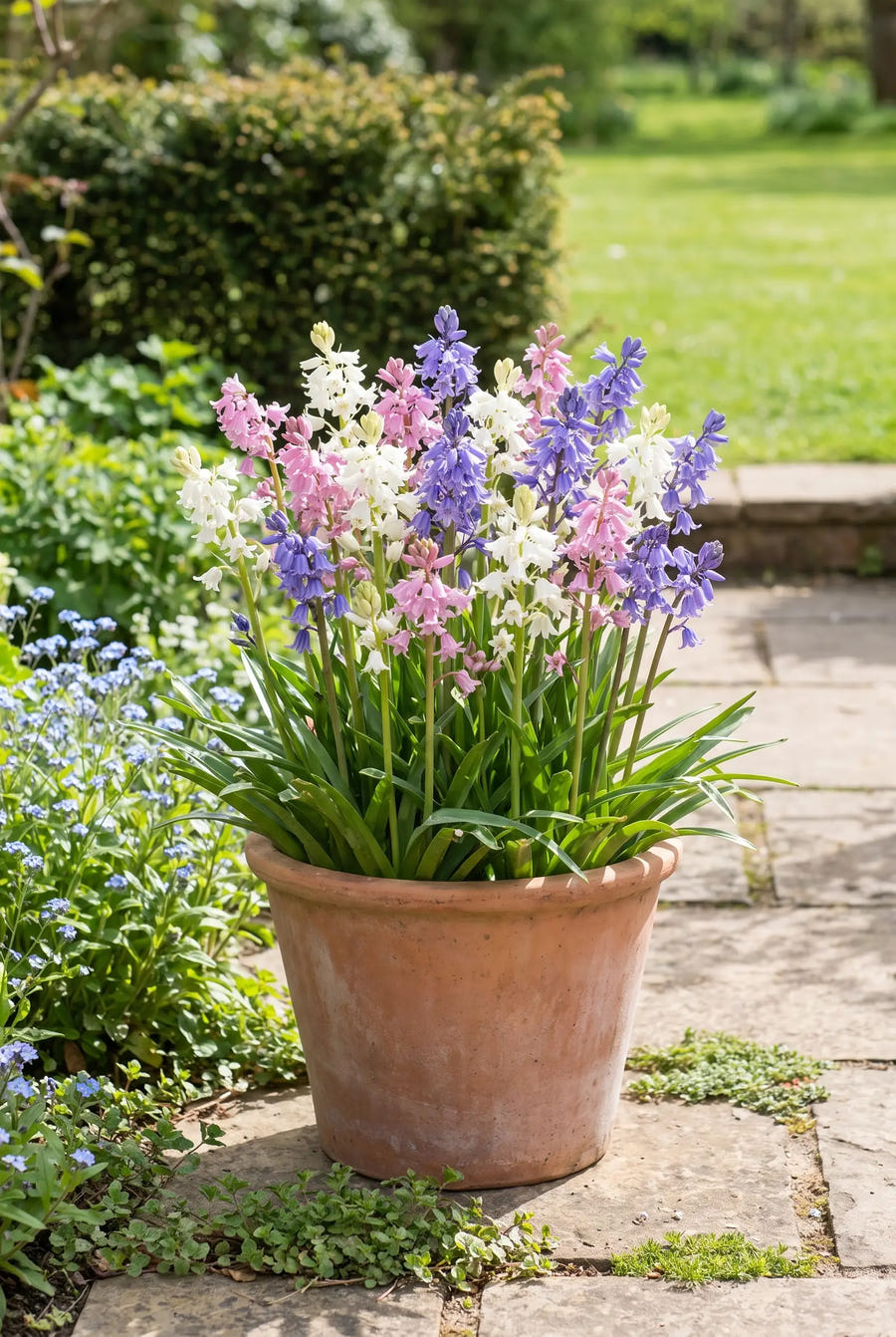 Hyacinthoides Mixed — in pot op terras