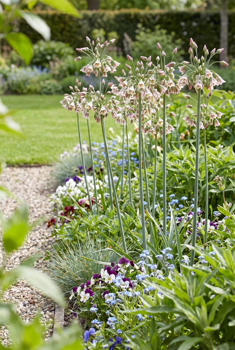 Nectaroscordum Siculum ssp. Bulgaricum — groep in de tuinborder