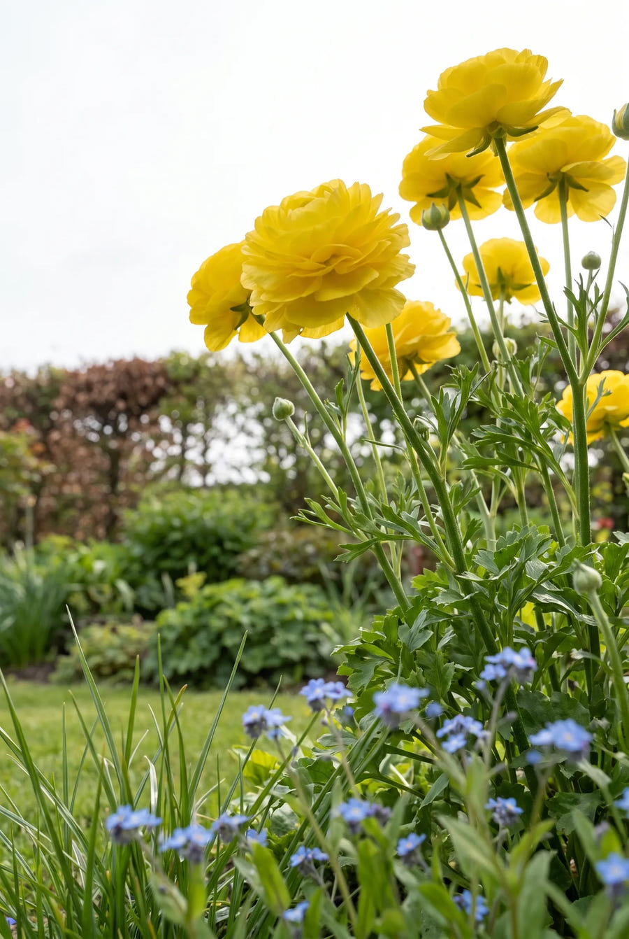 Ranunculus Yellow — in de tuin