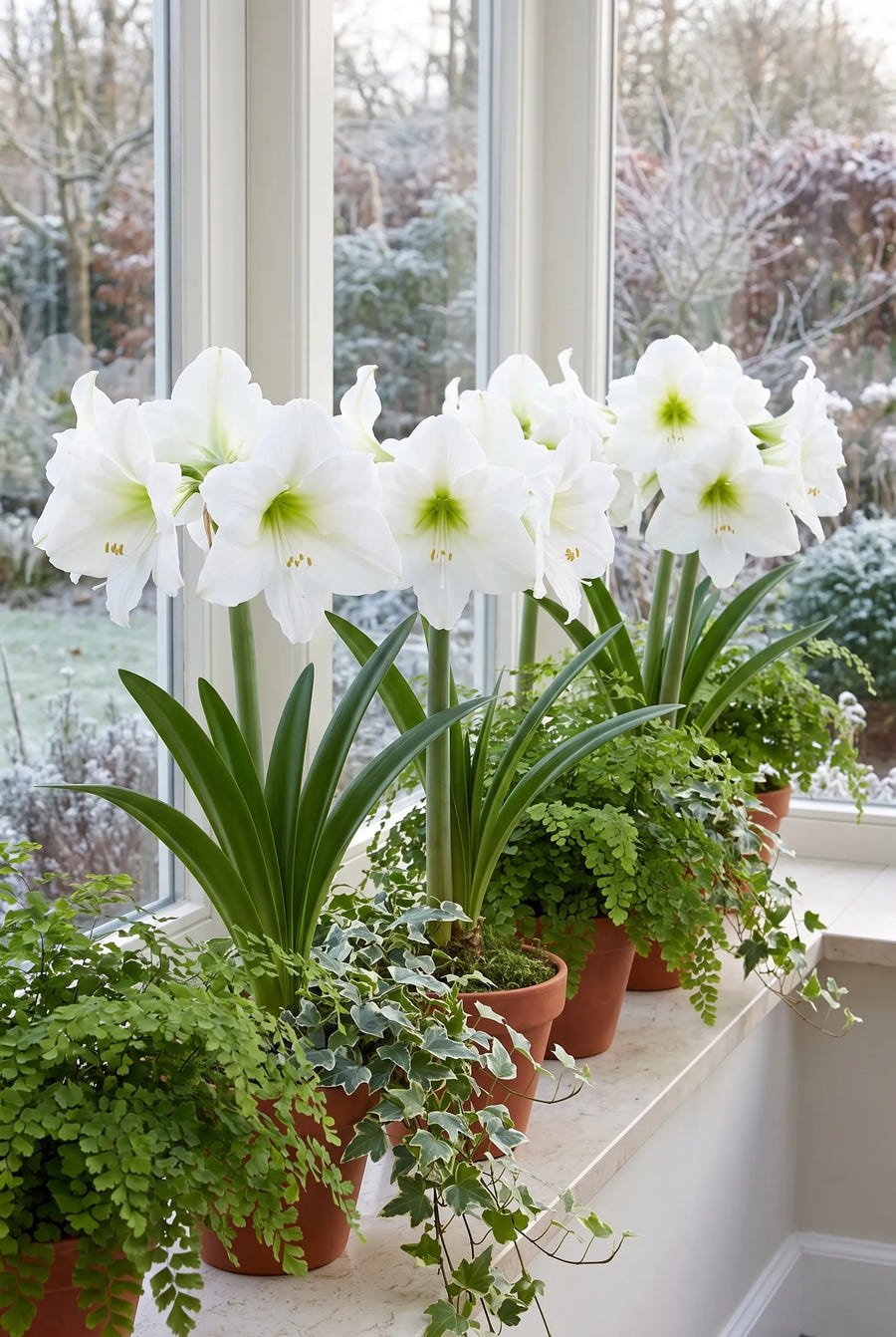 Hippeastrum Christmas Gift — groep in de tuinborder
