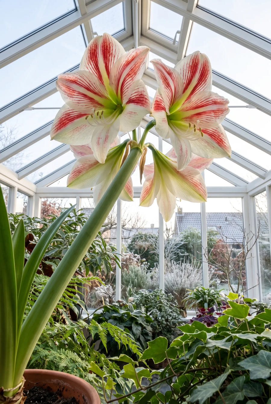 Hippeastrum Clown — in de tuin