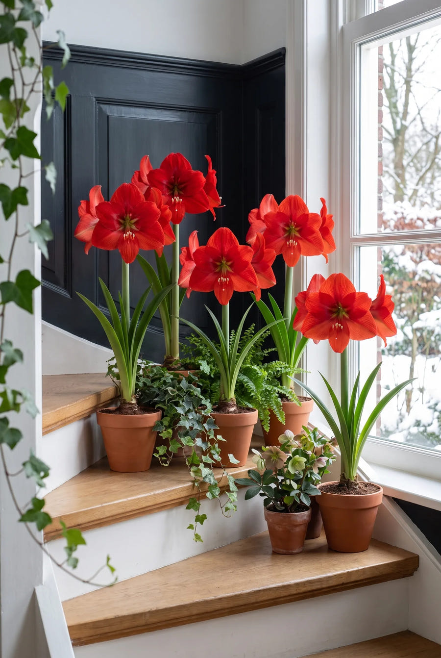 Hippeastrum Exposure — groep in de tuinborder