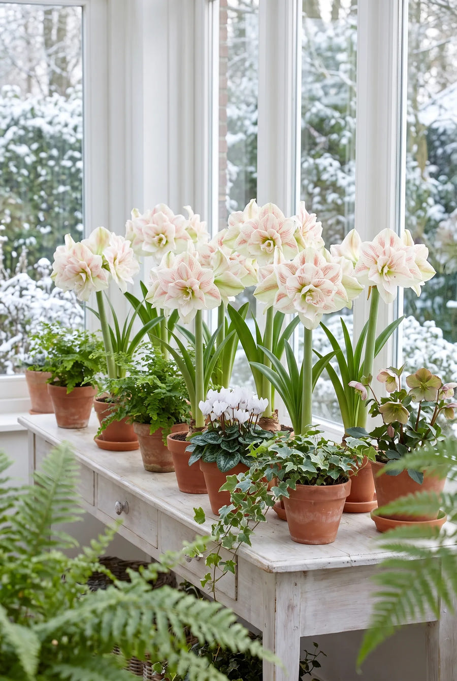 Hippeastrum Nymph — groep in de tuinborder
