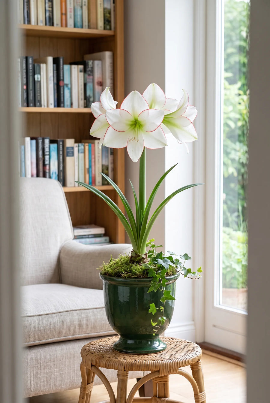 Hippeastrum Picotee — in pot op terras