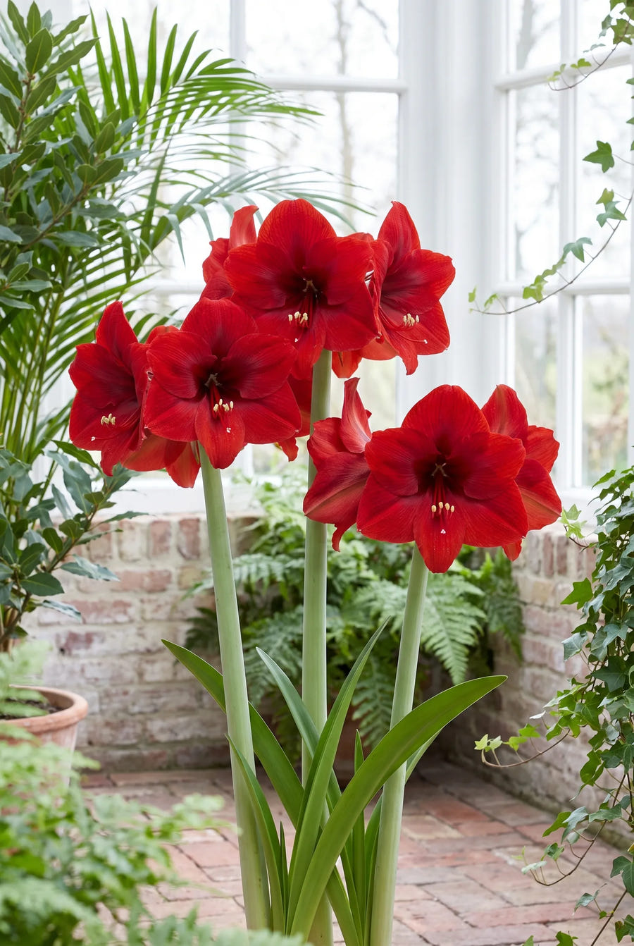 Hippeastrum Red Lion — in de border