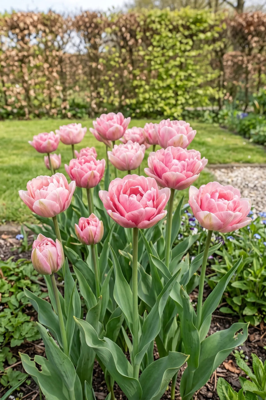 Tulipa Angelique — groep in de tuinborder