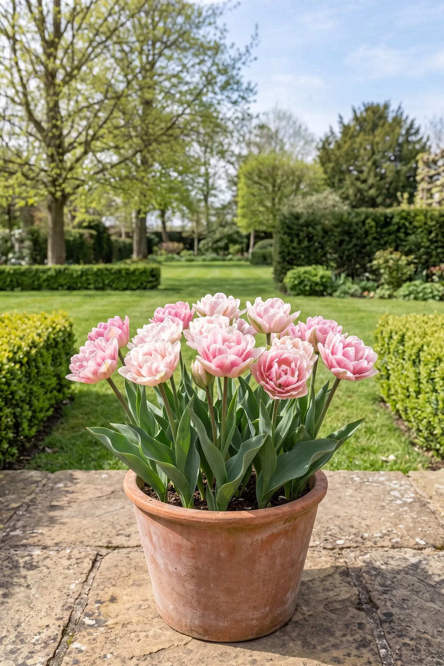 Tulipa Double Dutch — in pot op terras, extra beeld