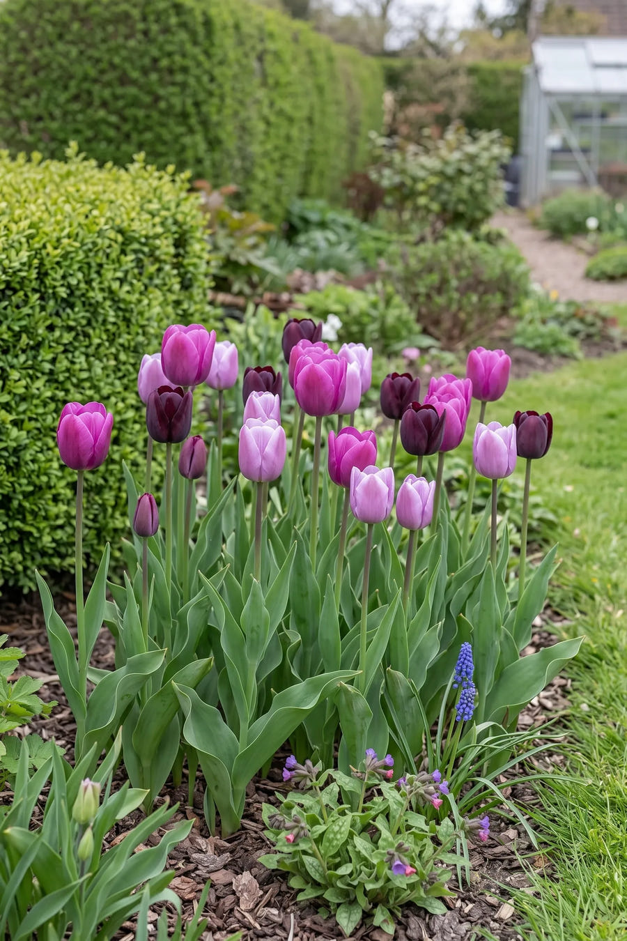 Tulipa Purple Heart — groep in de tuinborder