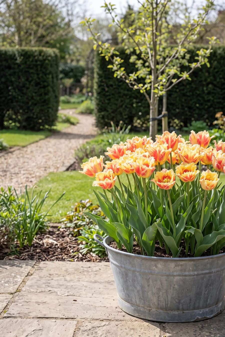Tulipa Vaya Con Dios — in pot op terras, extra beeld
